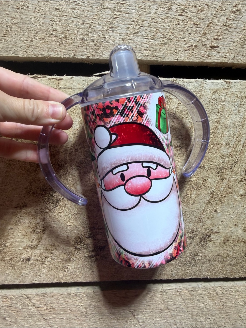 Kids Pink Santa Sippy Cup with Dual Handles
